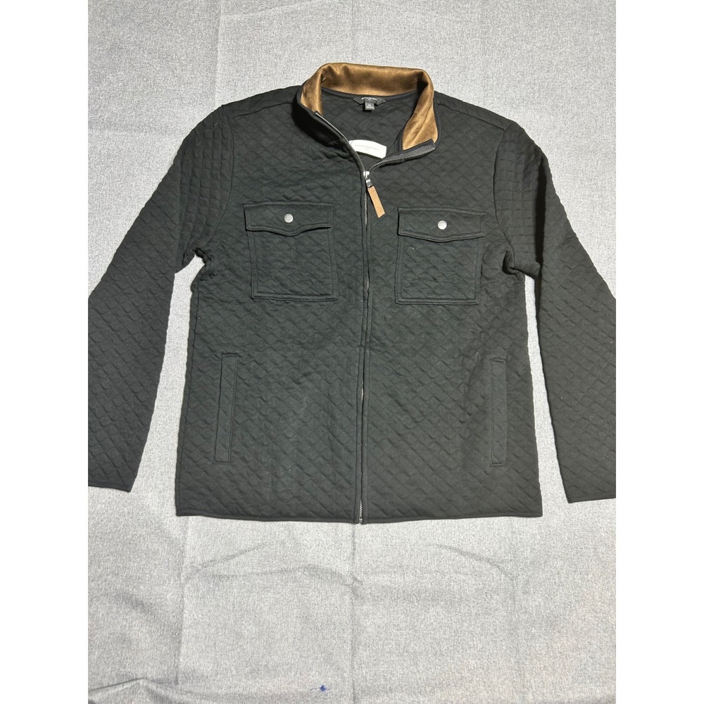 Banana Republic Quilted Knit‎ Shirt Jacket Mens Full Zip Black Brown Collared